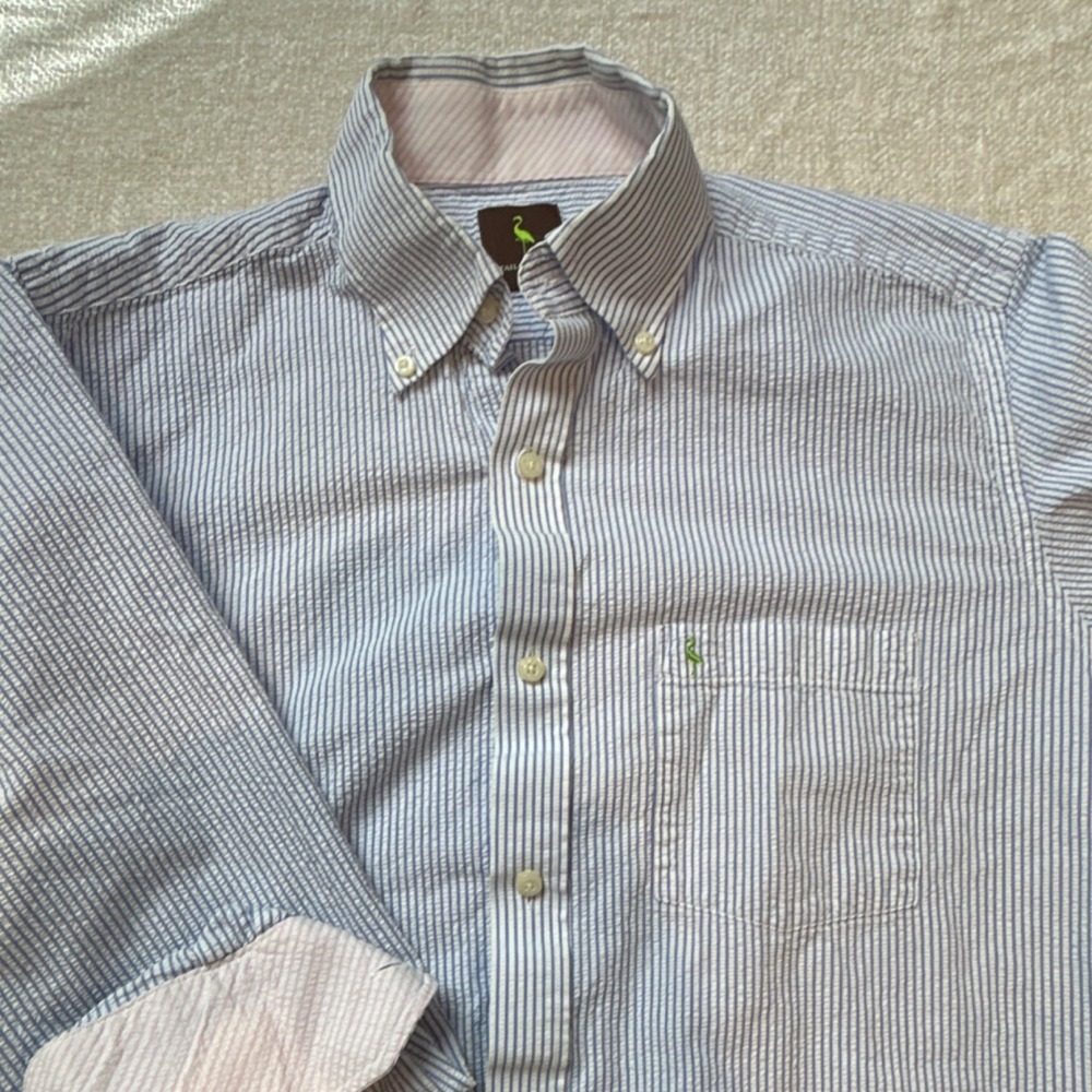 TAILORBYRD Blue White Striped Button-Down Shirt Men‎ Cotton Casual Size Medium